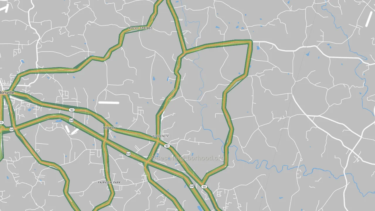 Hiddenite, NC Map of Noise Levels in Hiddenite
