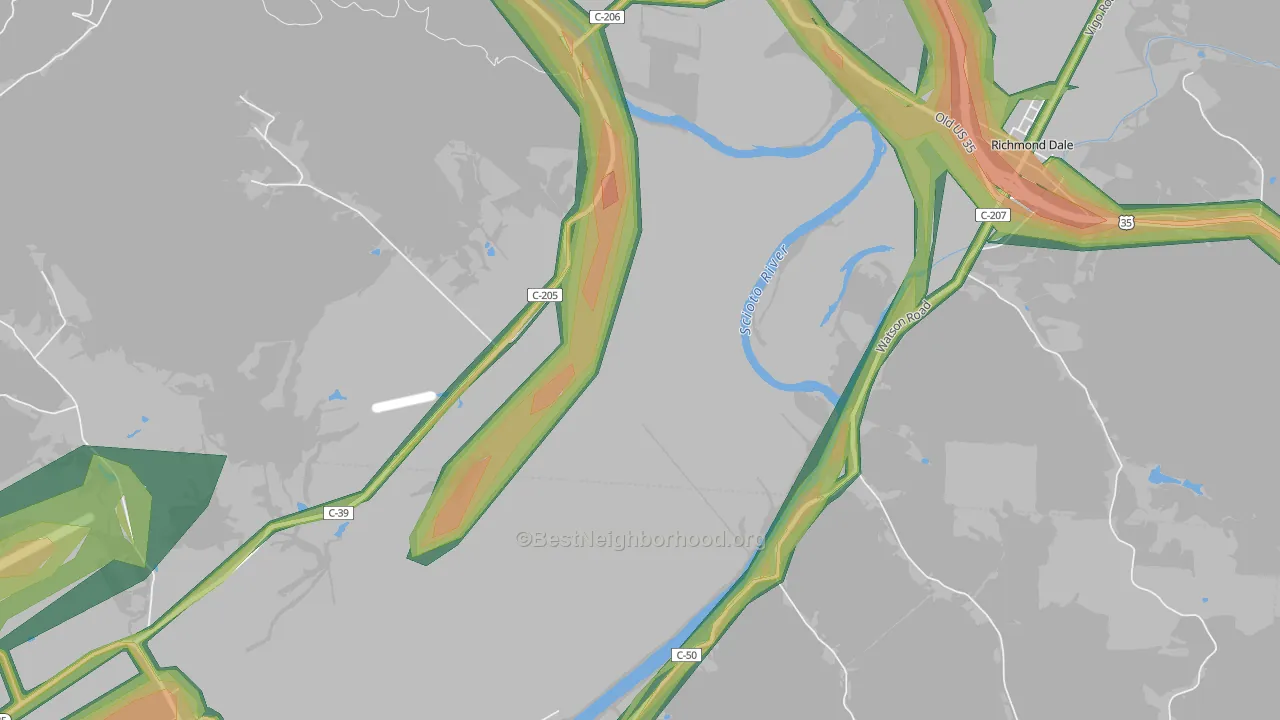 Higby, OH Map of Noise Levels in Higby