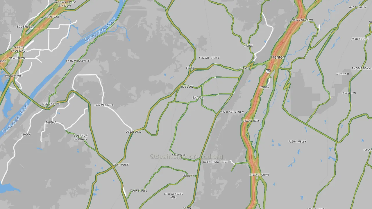 Higdon, AL Map of Noise Levels in Higdon
