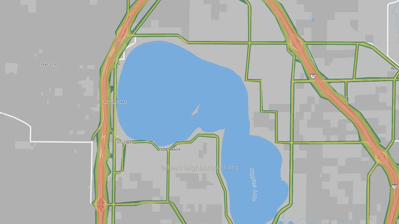 Higgins Lake, MI Map of Noise Levels in Higgins Lake