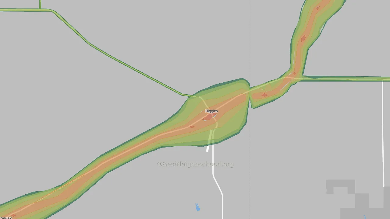 Higgins, TX Map of Noise Levels in Higgins