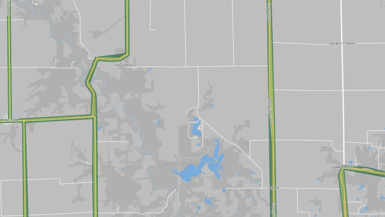 Higginsville, IL Map of Noise Levels in Higginsville