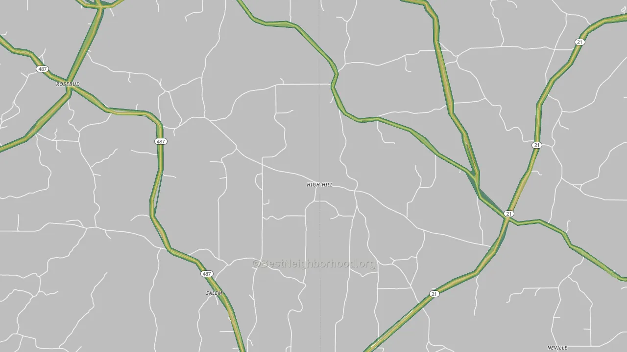High Hill, MS Map of Noise Levels in High Hill