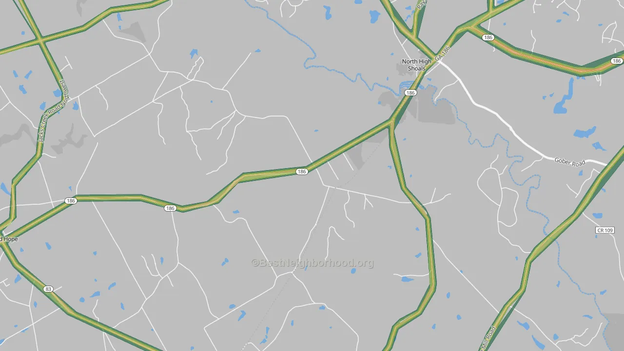 High Shoals, GA Map of Noise Levels in High Shoals