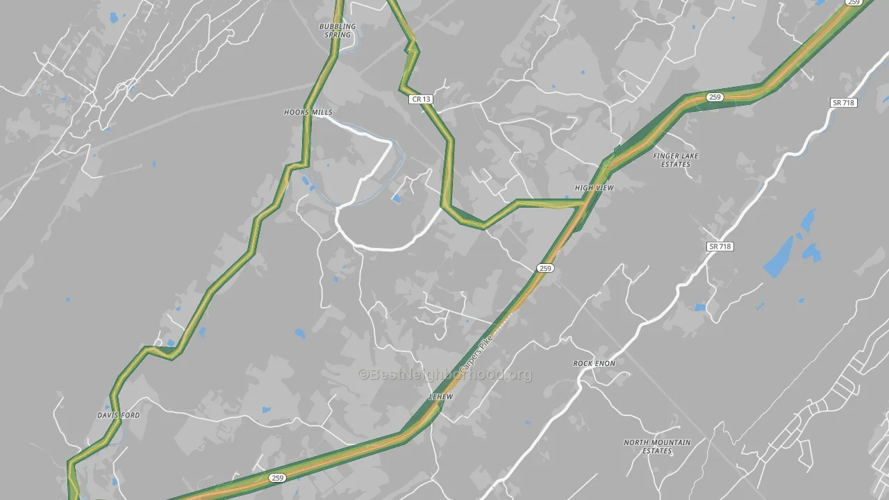 High View, WV Map of Noise Levels in High View