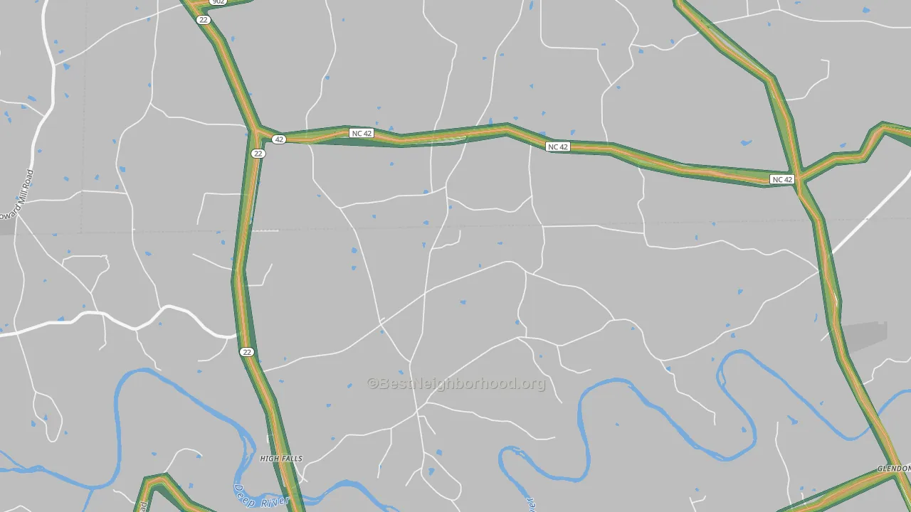 Highfalls, NC Map of Noise Levels in Highfalls