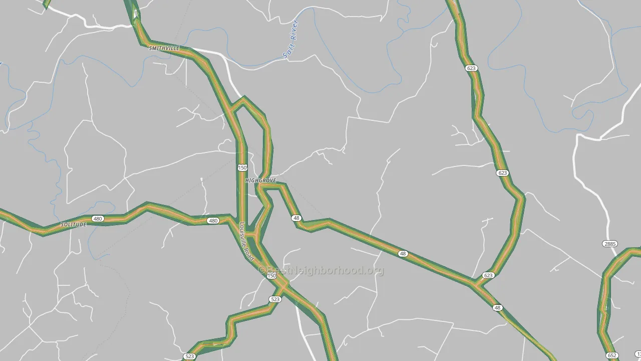 Highgrove, KY Map of Noise Levels in Highgrove