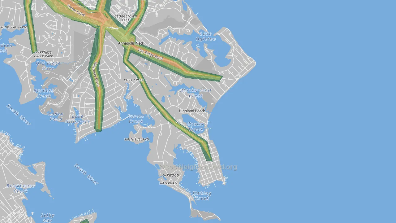 Highland Beach, MD Map of Noise Levels in Highland Beach