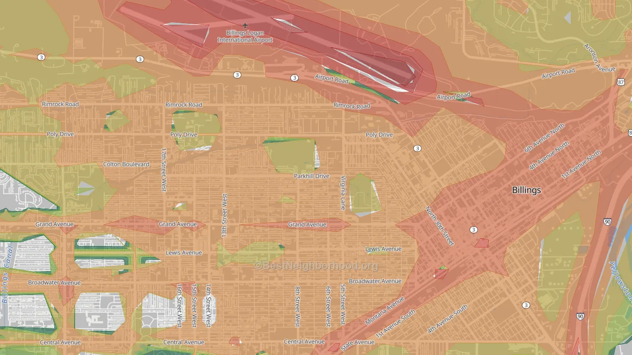 Highland, Billings, MT Map of Noise Levels in Highland