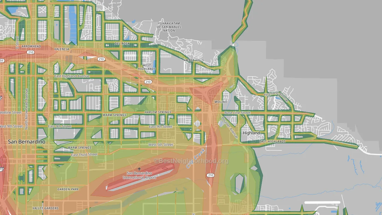 Highland, CA Map of Noise Levels in Highland