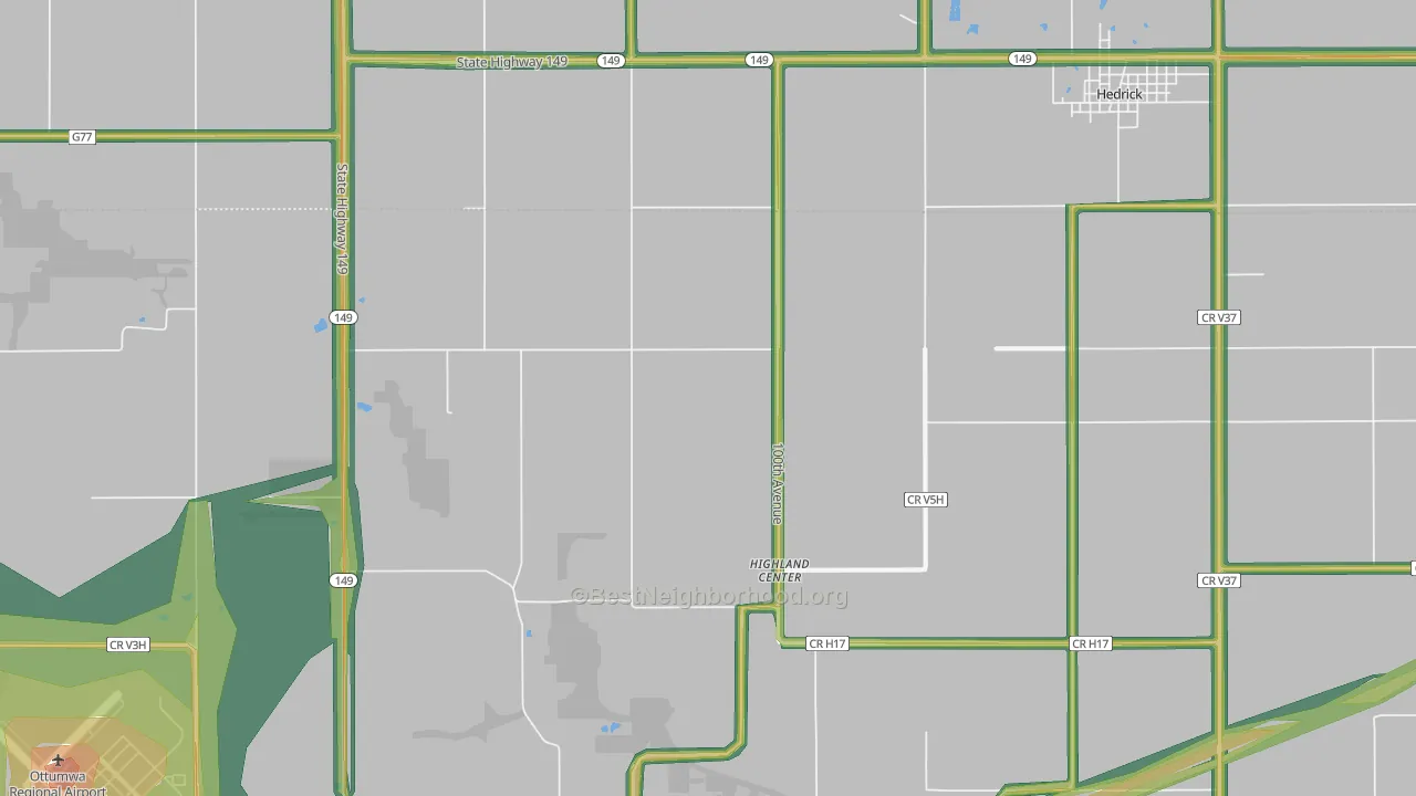 Highland Center, IA Map of Noise Levels in Highland Center