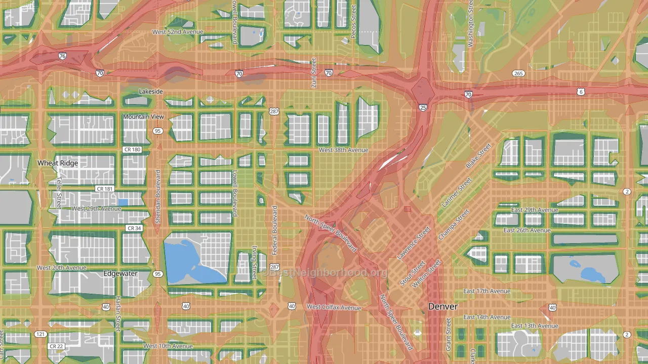 Highland, Denver, CO Map of Noise Levels in Highland
