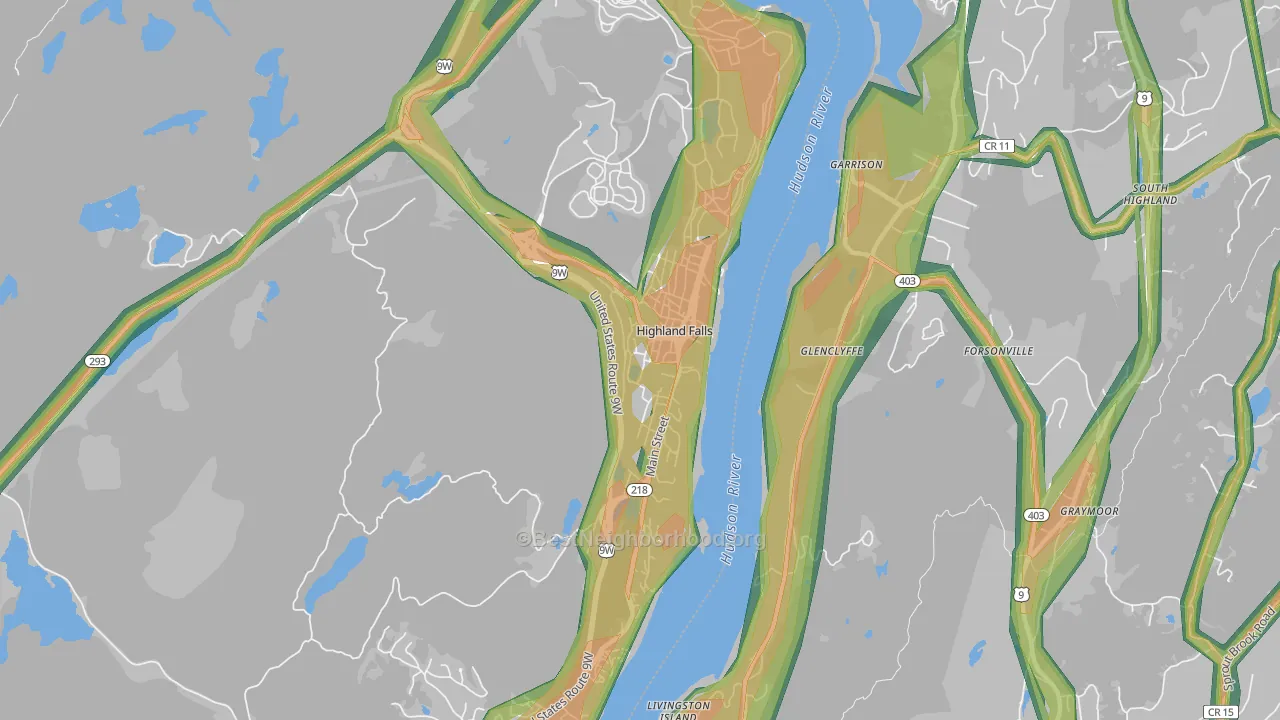 Highland Falls, NY Map of Noise Levels in Highland Falls