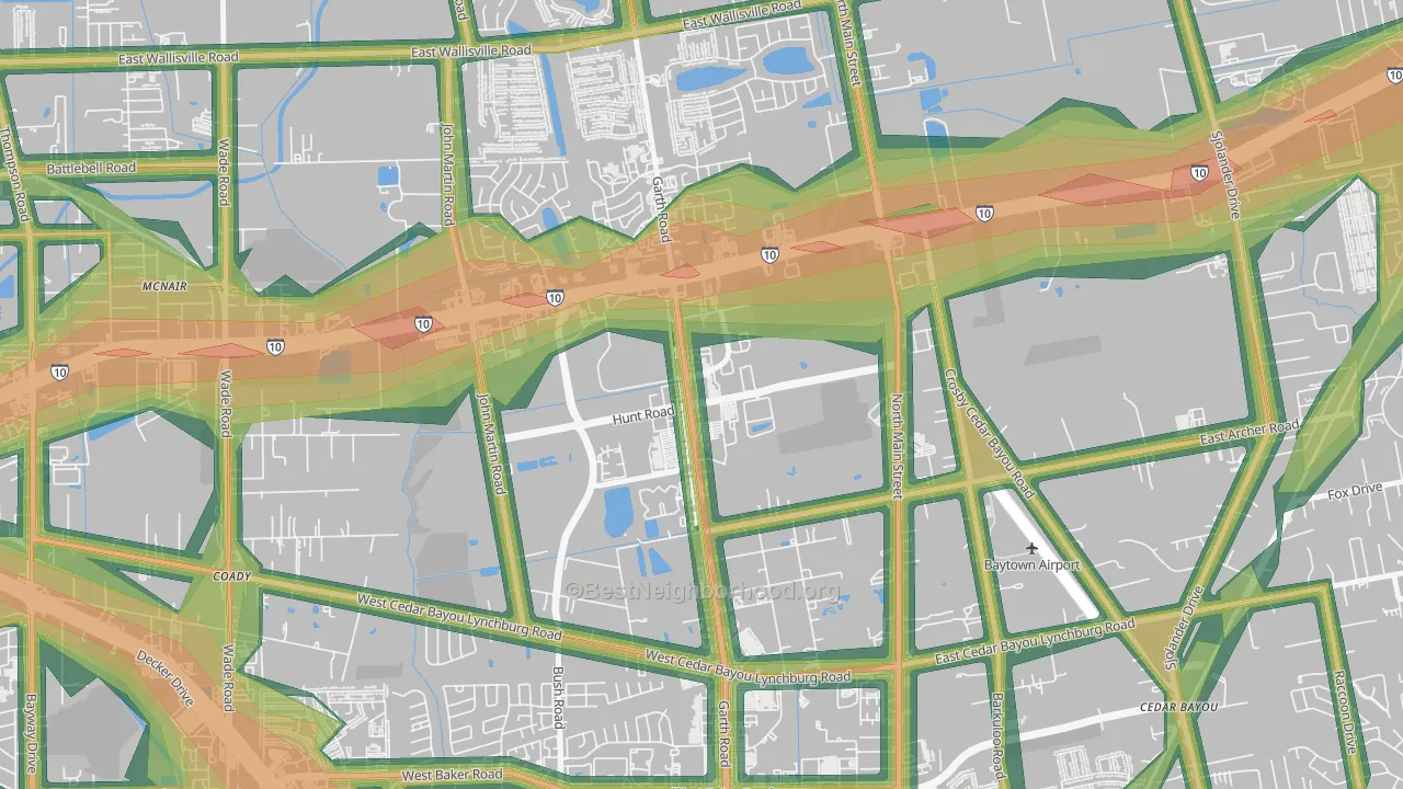 Highland Farms, Baytown, TX Map of Noise Levels in Highland Farms