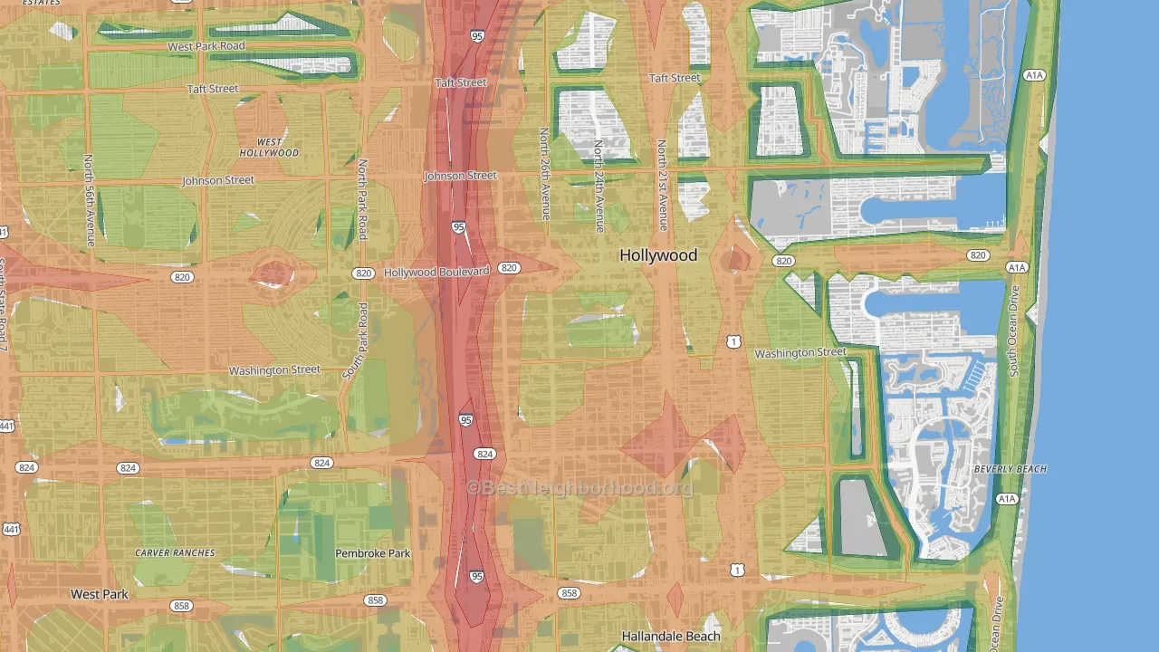 Highland Garden, Hollywood, FL Map of Noise Levels in Highland Garden