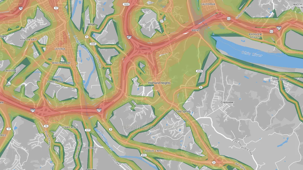 Highland Heights, KY Map of Noise Levels in Highland Heights