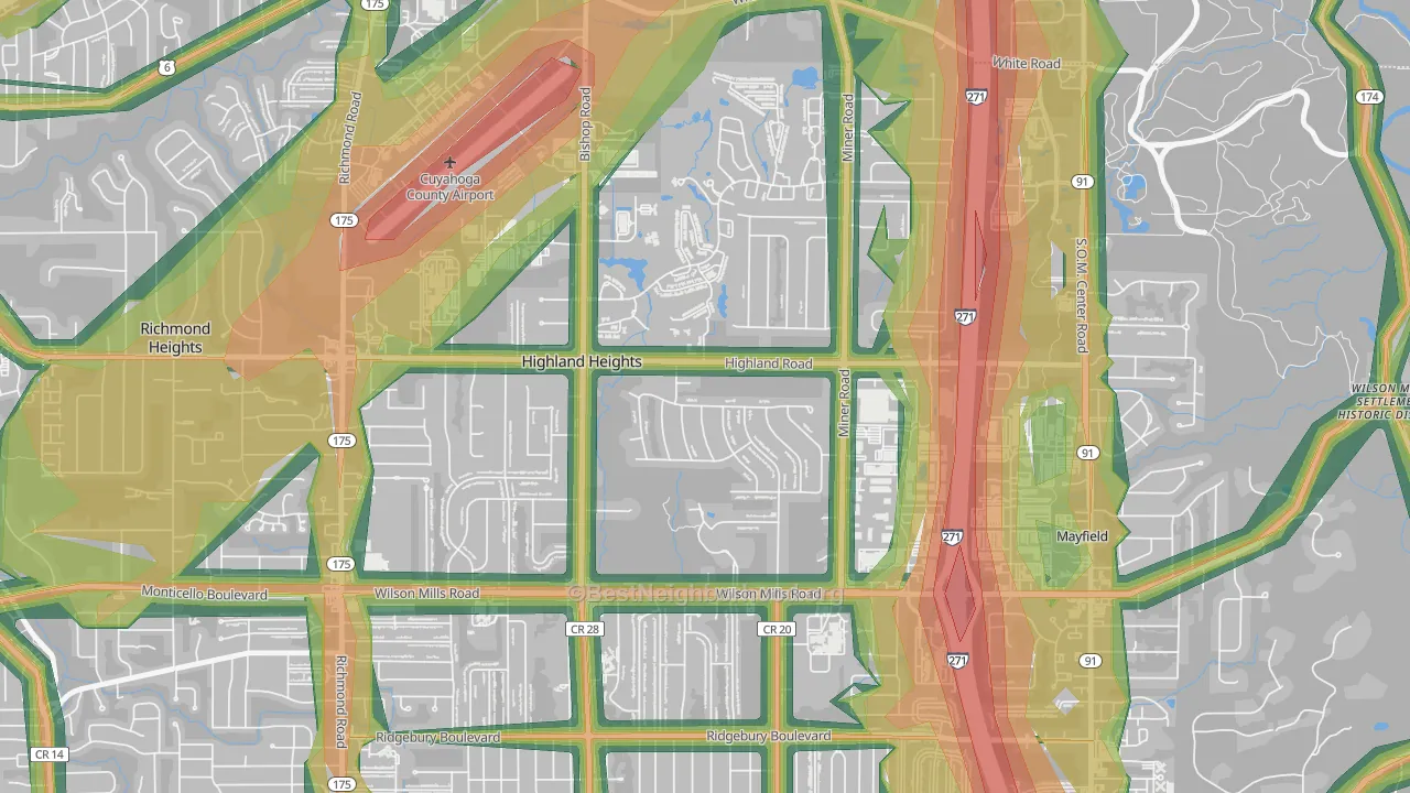 Highland Heights, OH Map of Noise Levels in Highland Heights