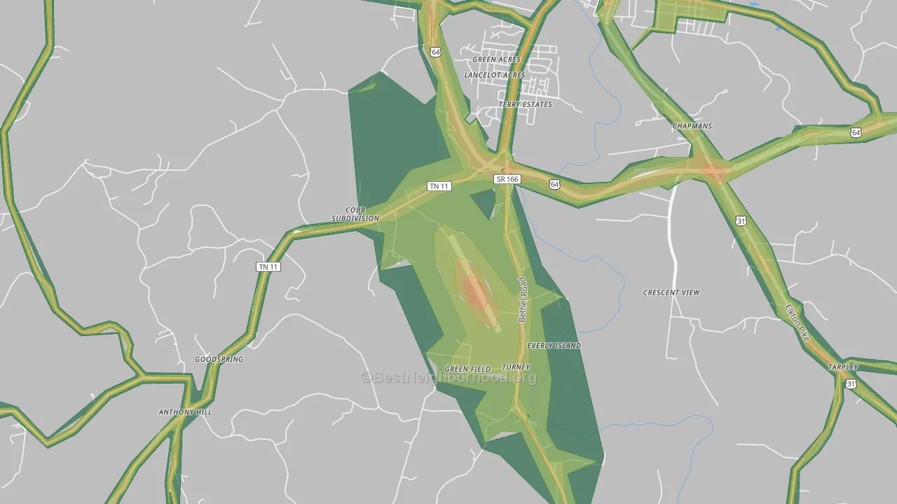 Highland Heights, TN Map of Noise Levels in Highland Heights