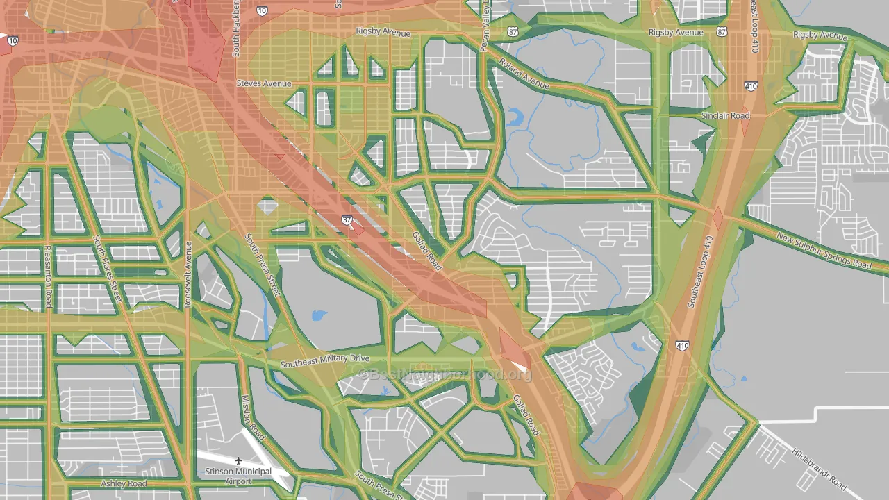 Highland Hills, San Antonio, TX Map of Noise Levels in Highland Hills