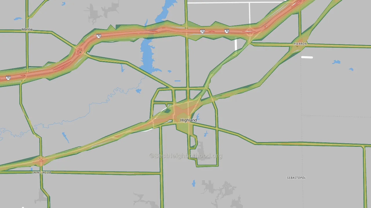 Highland, IL Map of Noise Levels in Highland