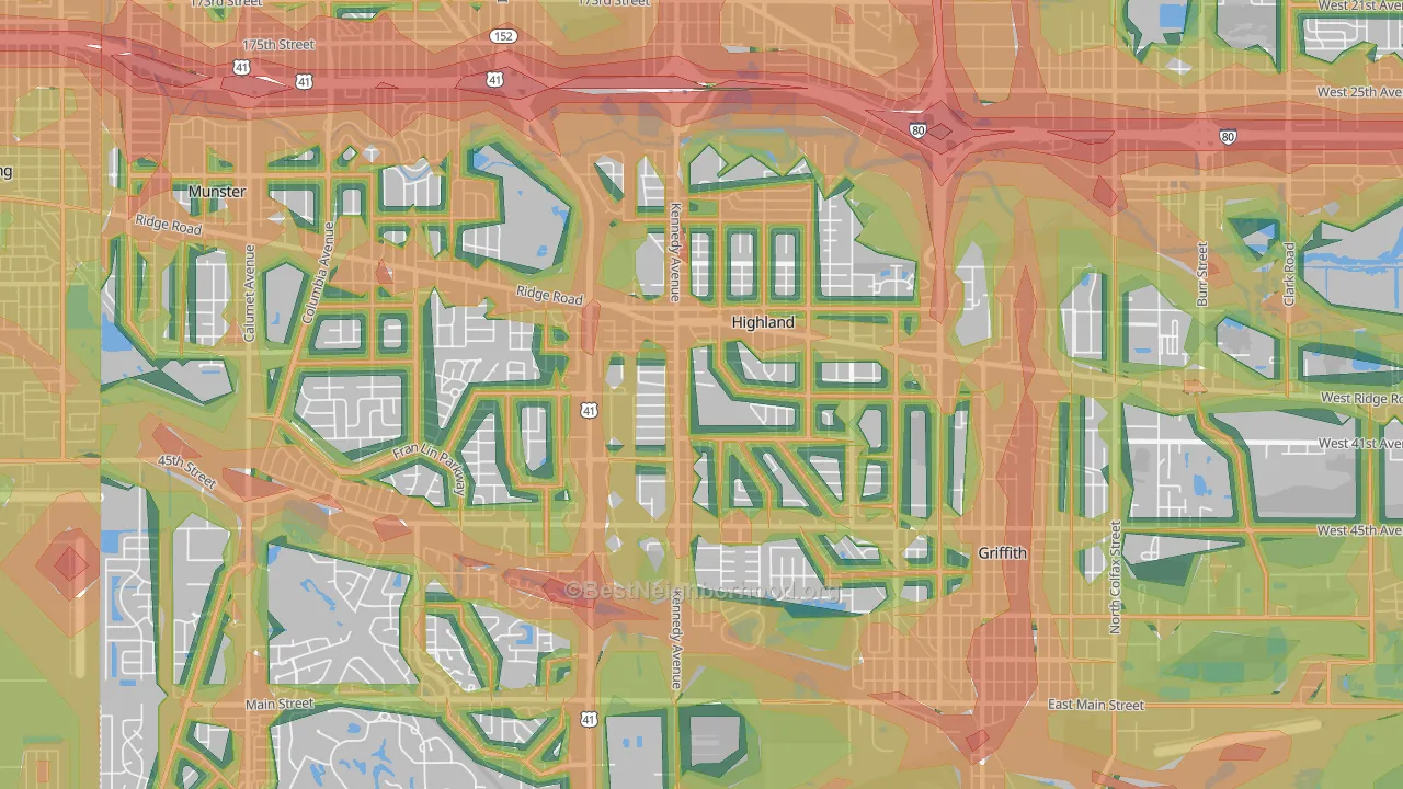 Highland, IN Map of Noise Levels in Highland