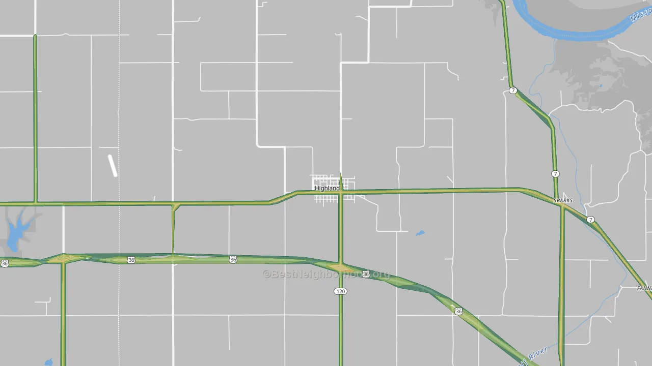 Highland, KS Map of Noise Levels in Highland