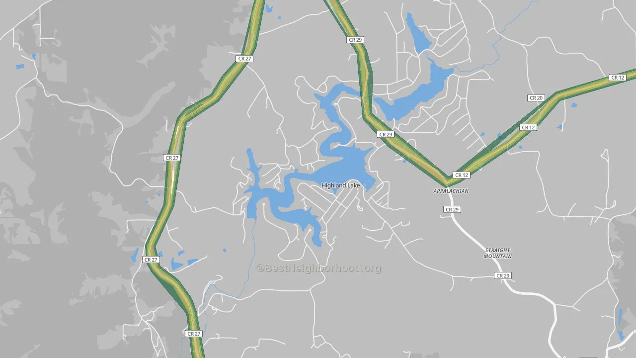 Highland Lake, AL Map of Noise Levels in Highland Lake
