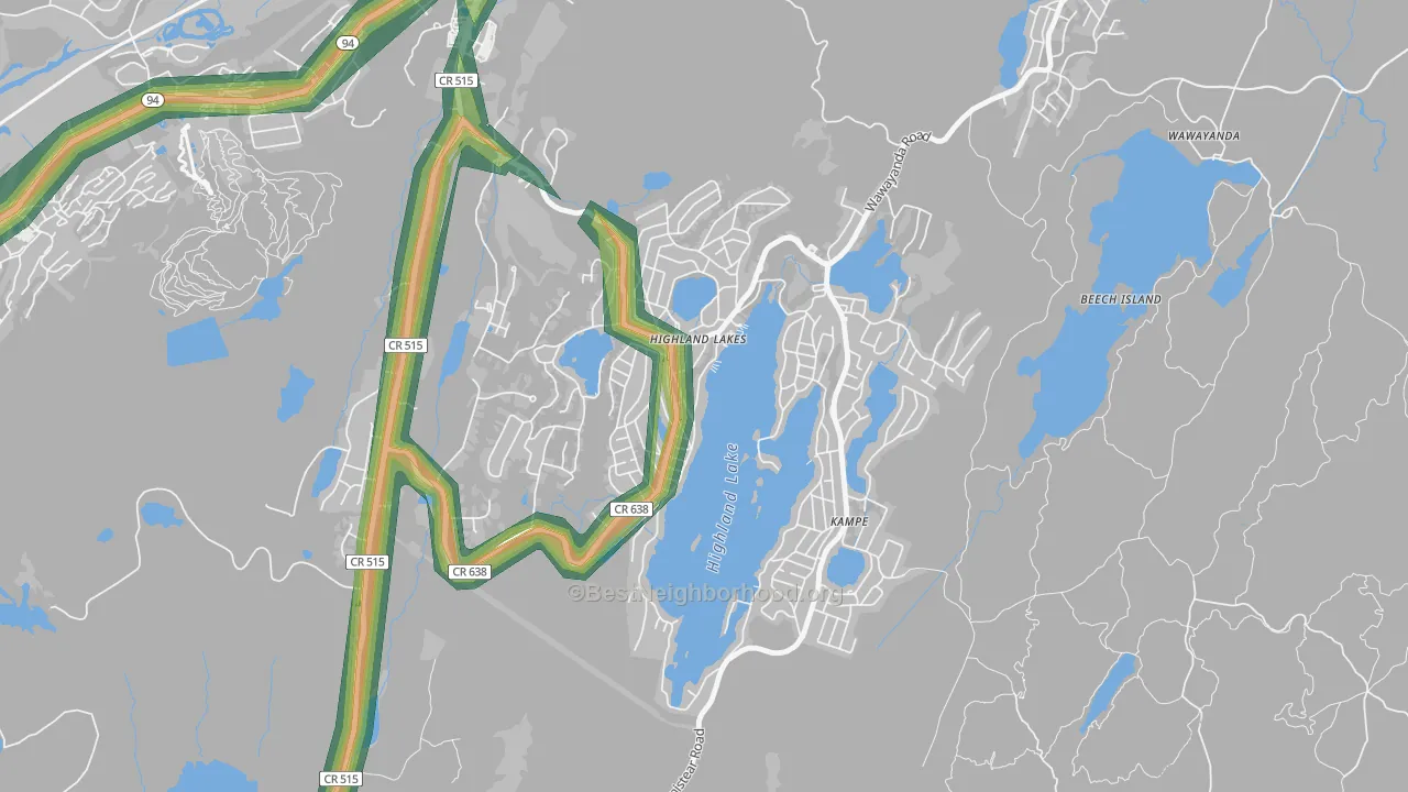 Highland Lake, NJ Map of Noise Levels in Highland Lake