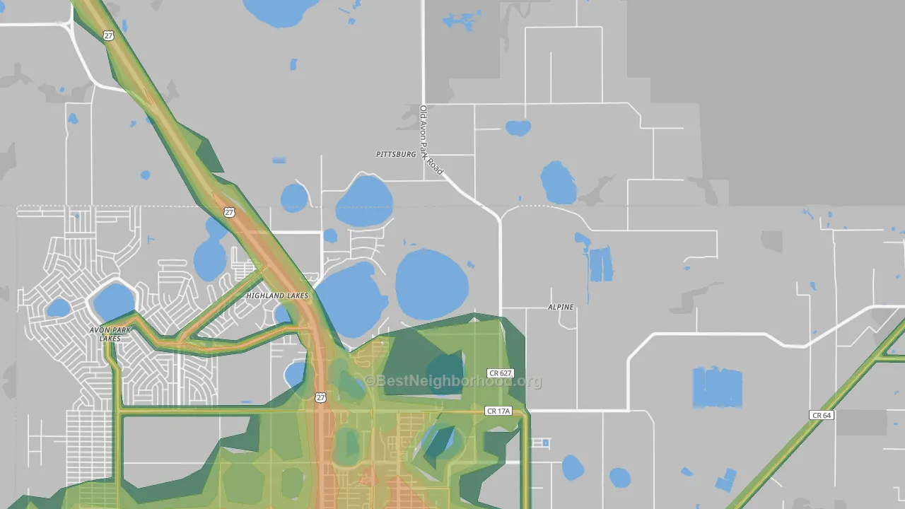 Highland Lakes, FL Map of Noise Levels in Highland Lakes