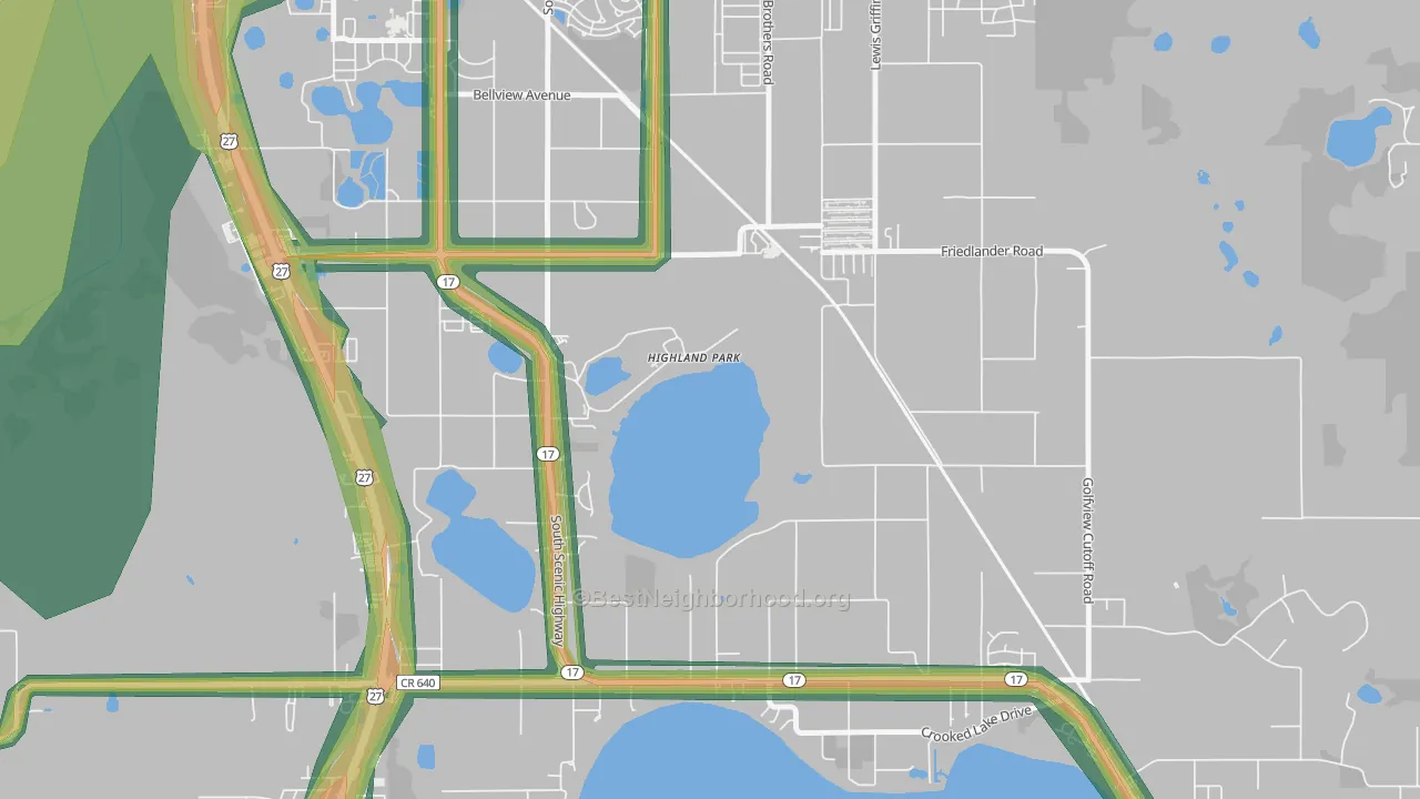 Highland Park, FL Map of Noise Levels in Highland Park