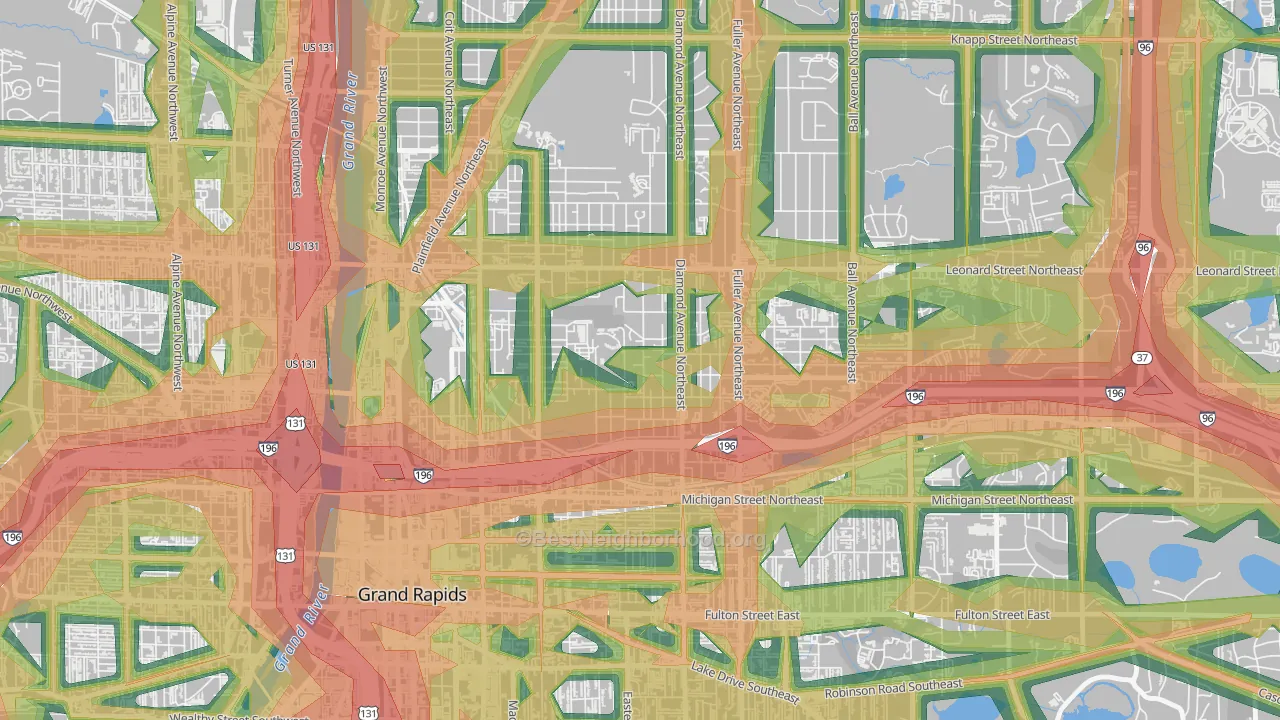 Highland Park, Grand Rapids, MI Map of Noise Levels in Highland Park