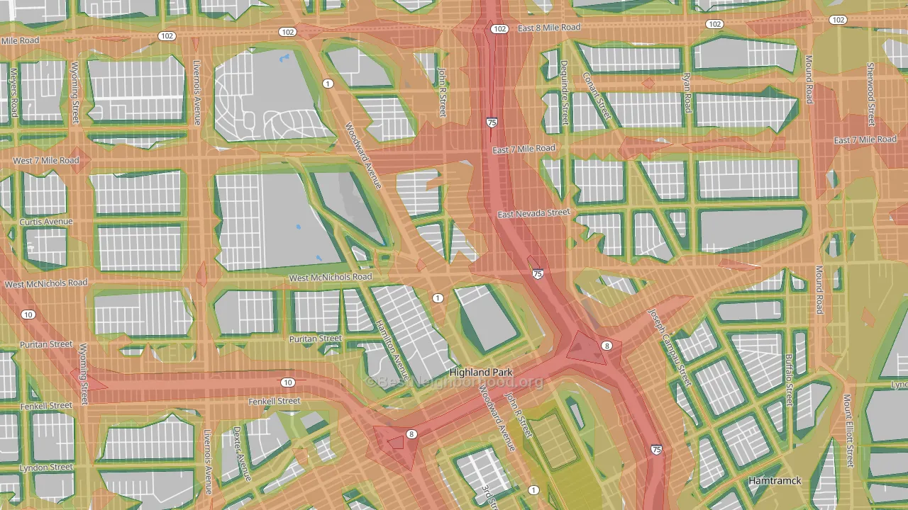 Highland Park, MI Map of Noise Levels in Highland Park