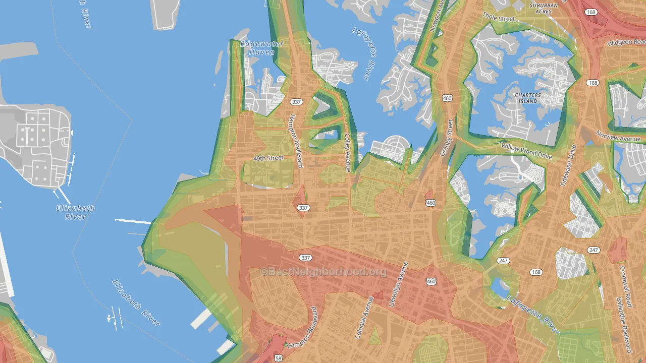 Highland Park, Norfolk, VA Map of Noise Levels in Highland Park