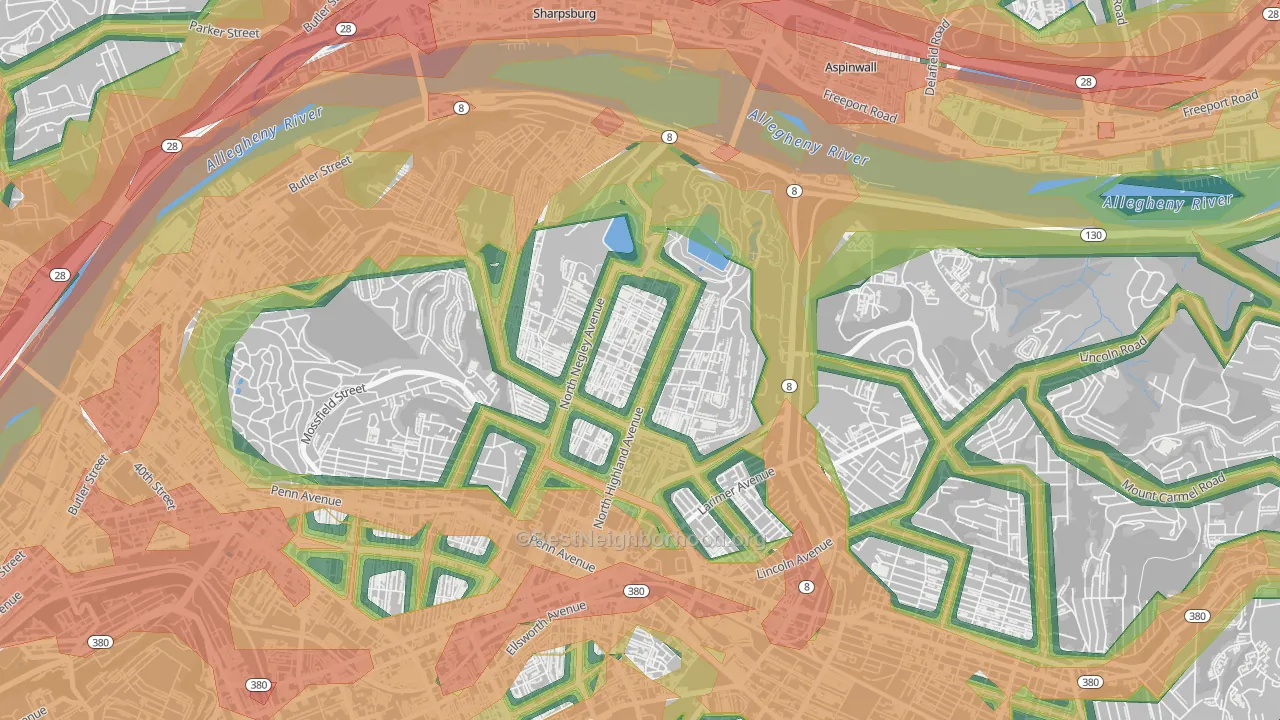 Highland Park, Pittsburgh, PA Map of Noise Levels in Highland Park