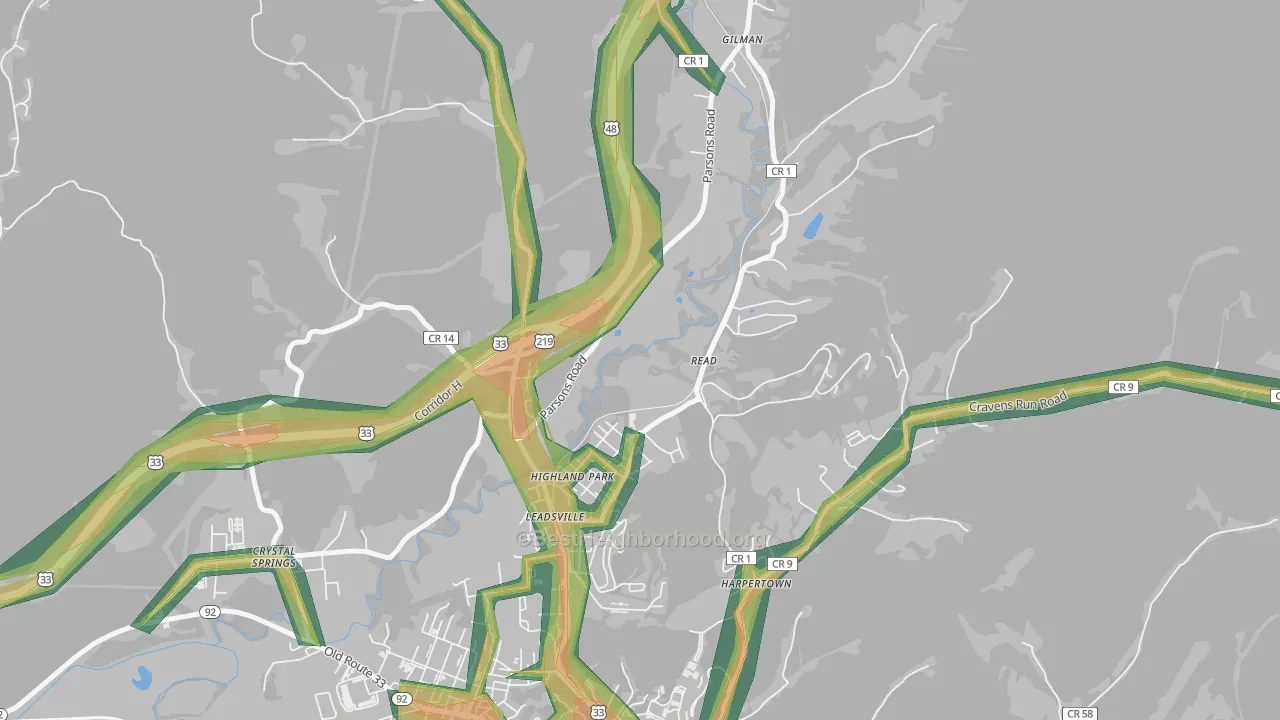Highland Park, WV Map of Noise Levels in Highland Park