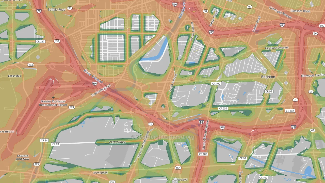 Highland, Rochester, NY Map of Noise Levels in Highland