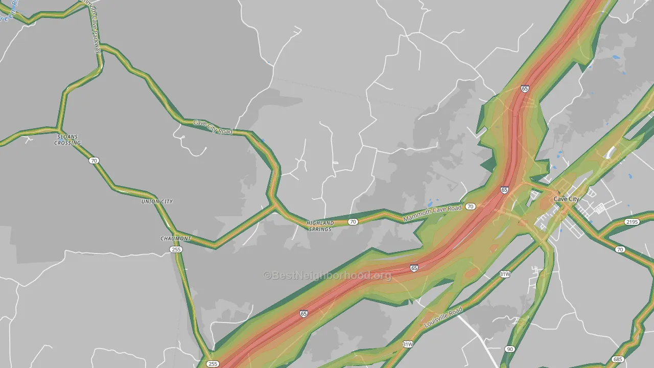 Highland Spring, KY Map of Noise Levels in Highland Spring