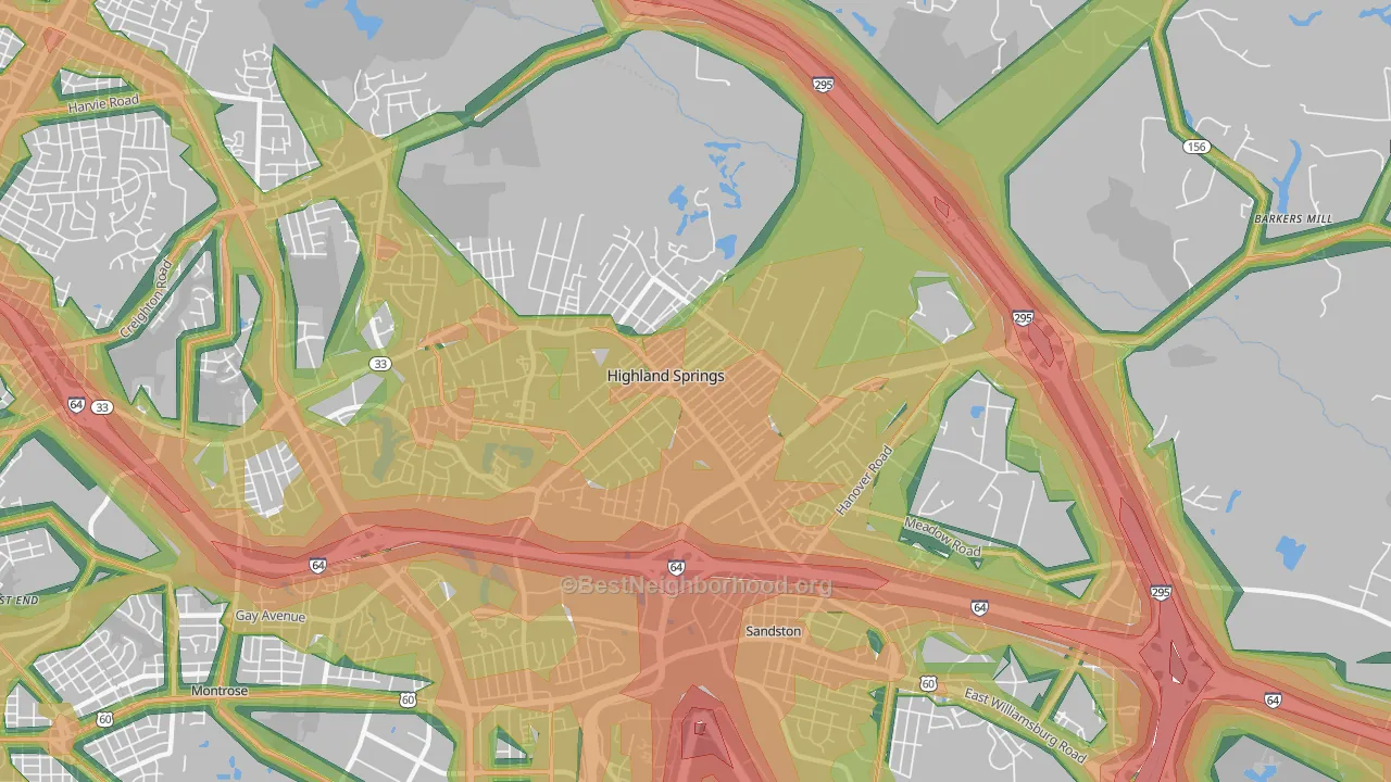 Highland Springs, VA Map of Noise Levels in Highland Springs