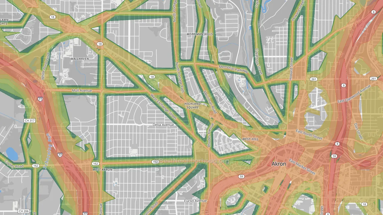 Highland Square, Akron, OH Map of Noise Levels in Highland Square