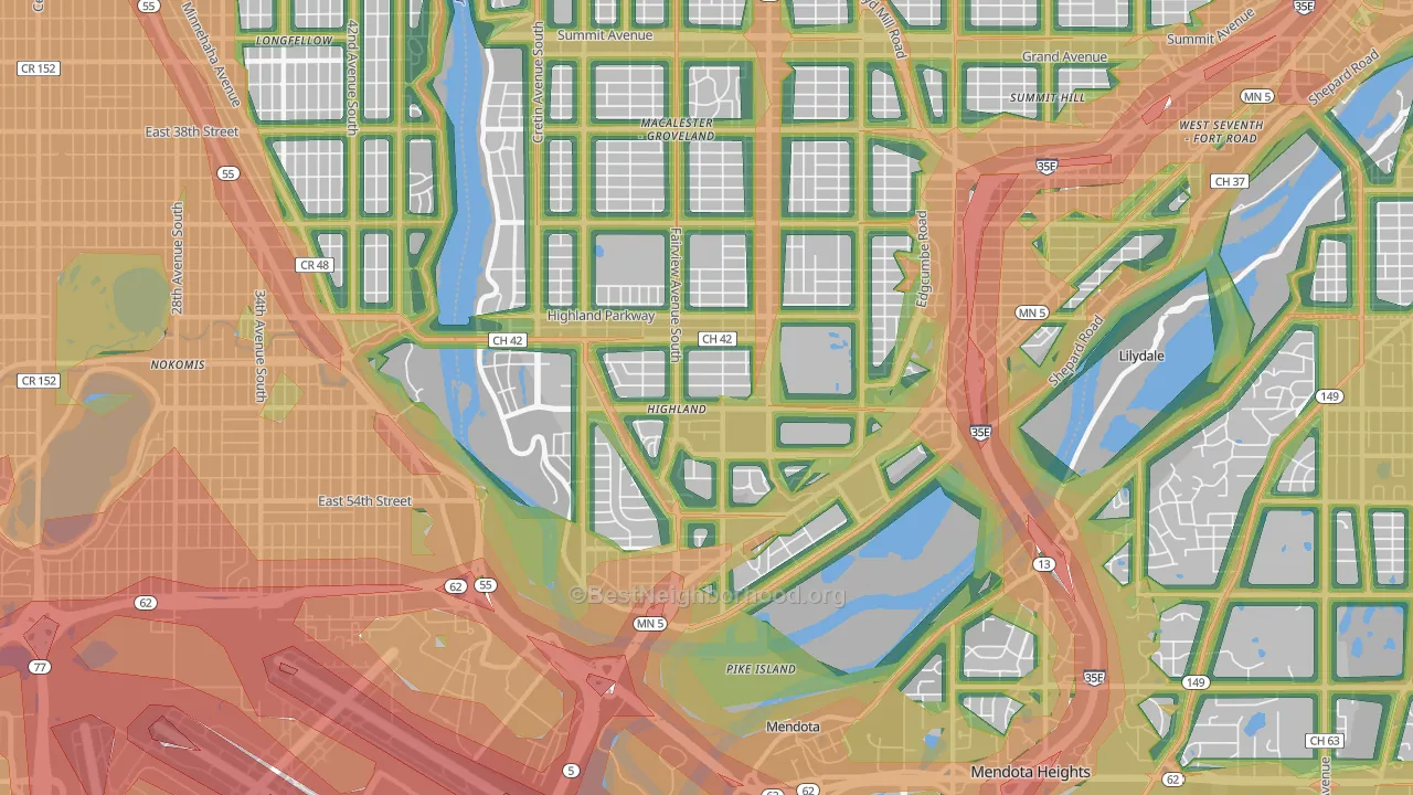 Highland, St. Paul, MN Map of Noise Levels in Highland
