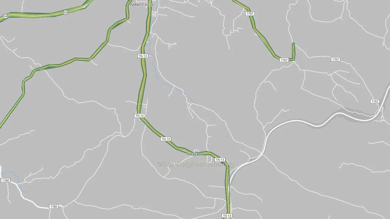 Highland, TN Map of Noise Levels in Highland