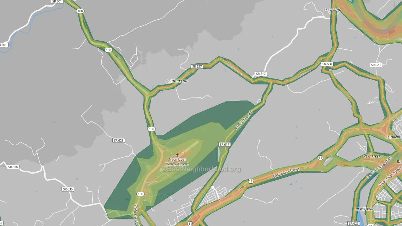 Highland, VA Map of Noise Levels in Highland