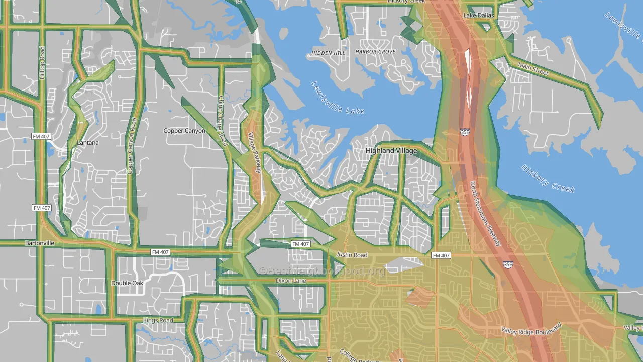 Highland Village, TX Map of Noise Levels in Highland Village