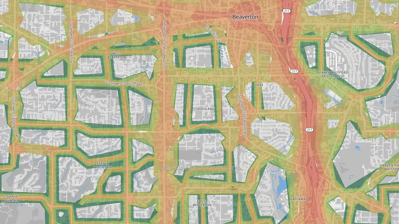Highlands, Beaverton, OR Map of Noise Levels in Highlands