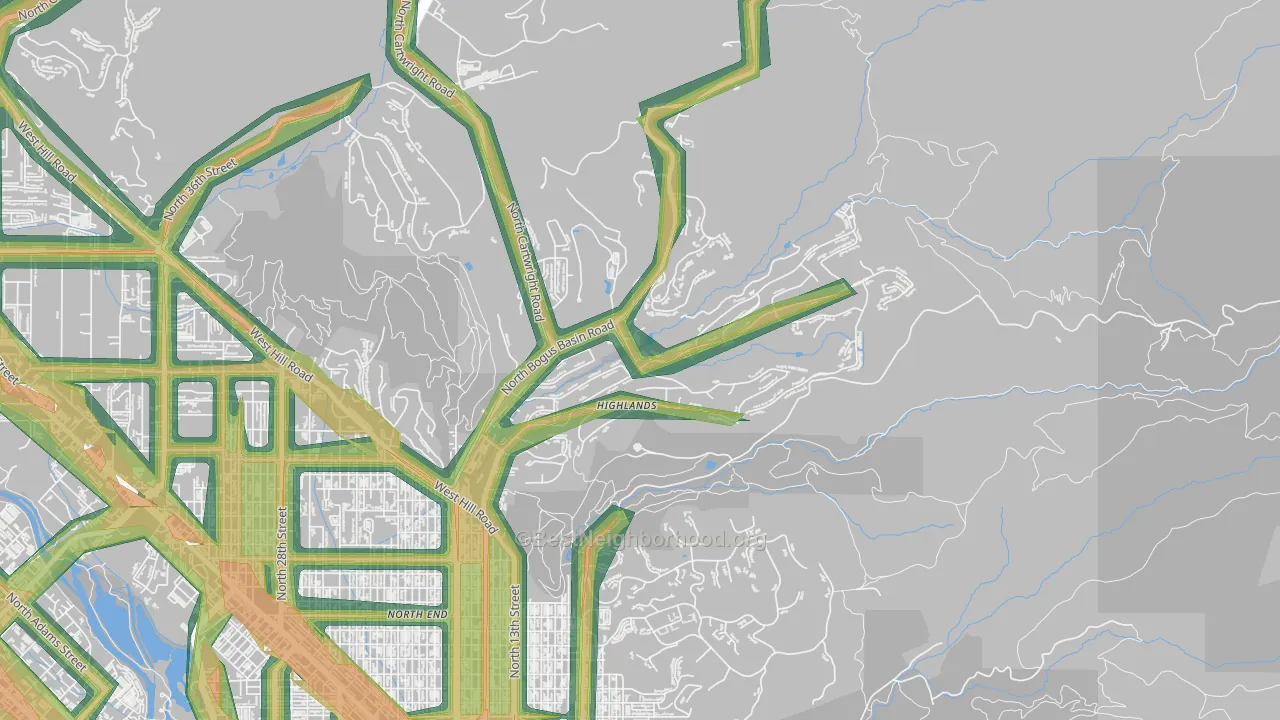 Highlands, Boise, ID Map of Noise Levels in Highlands