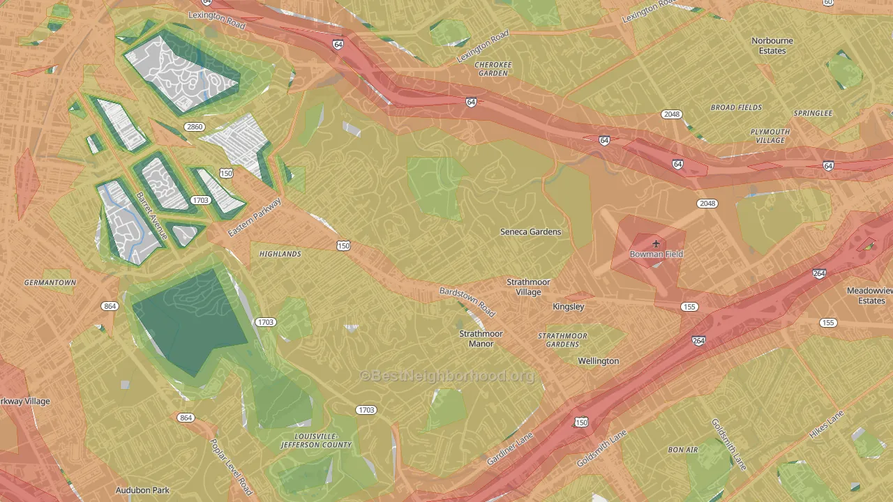 Highlands Douglass, Louisville, KY Map of Noise Levels in Highlands Douglass