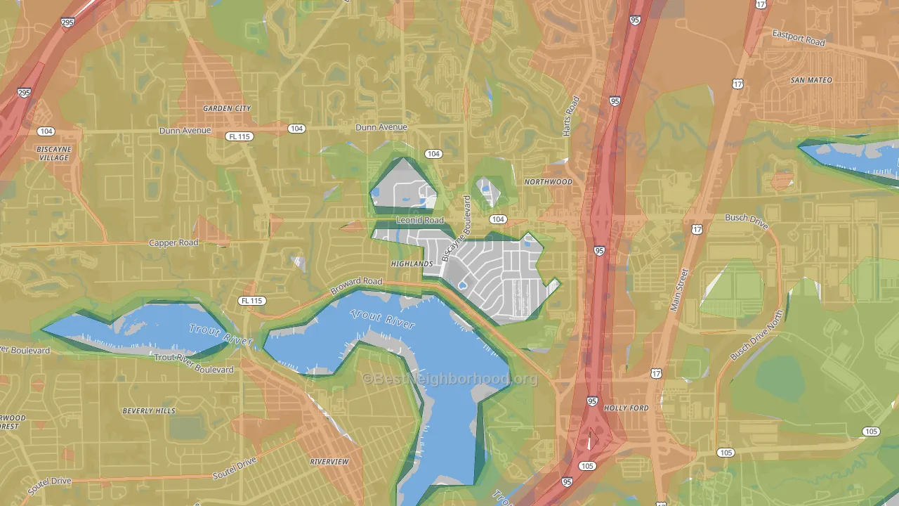 Highlands, Jacksonville, FL Map of Noise Levels in Highlands