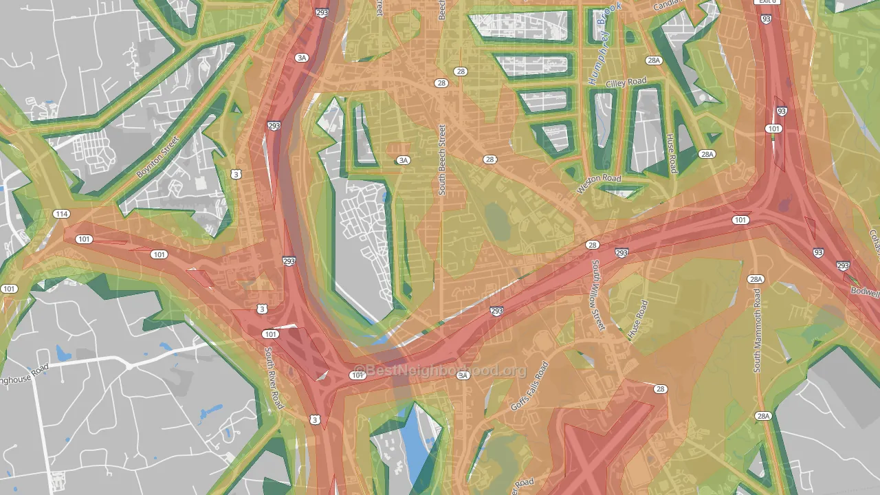 Highlands, Manchester, NH Map of Noise Levels in Highlands