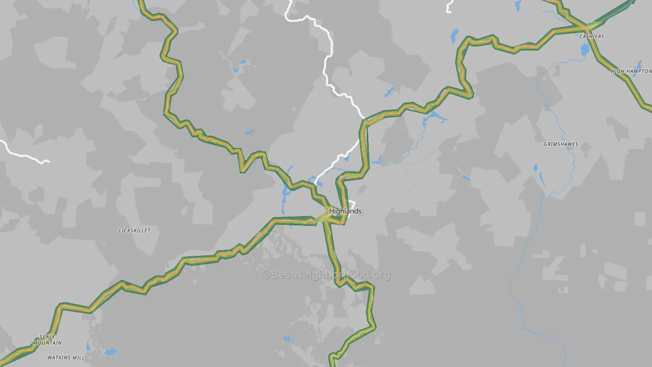Highlands, NC Map of Noise Levels in Highlands