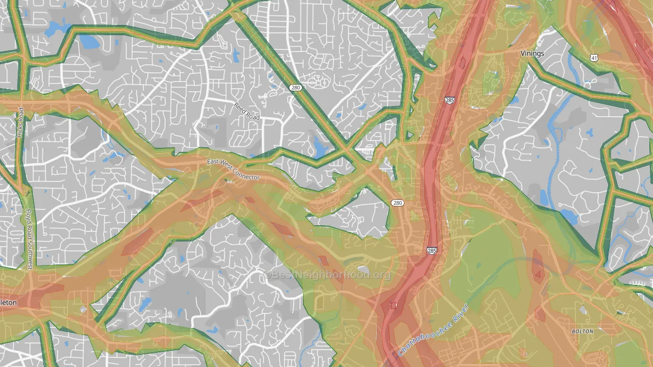 Highlands Park, Smyrna, GA Map of Noise Levels in Highlands Park